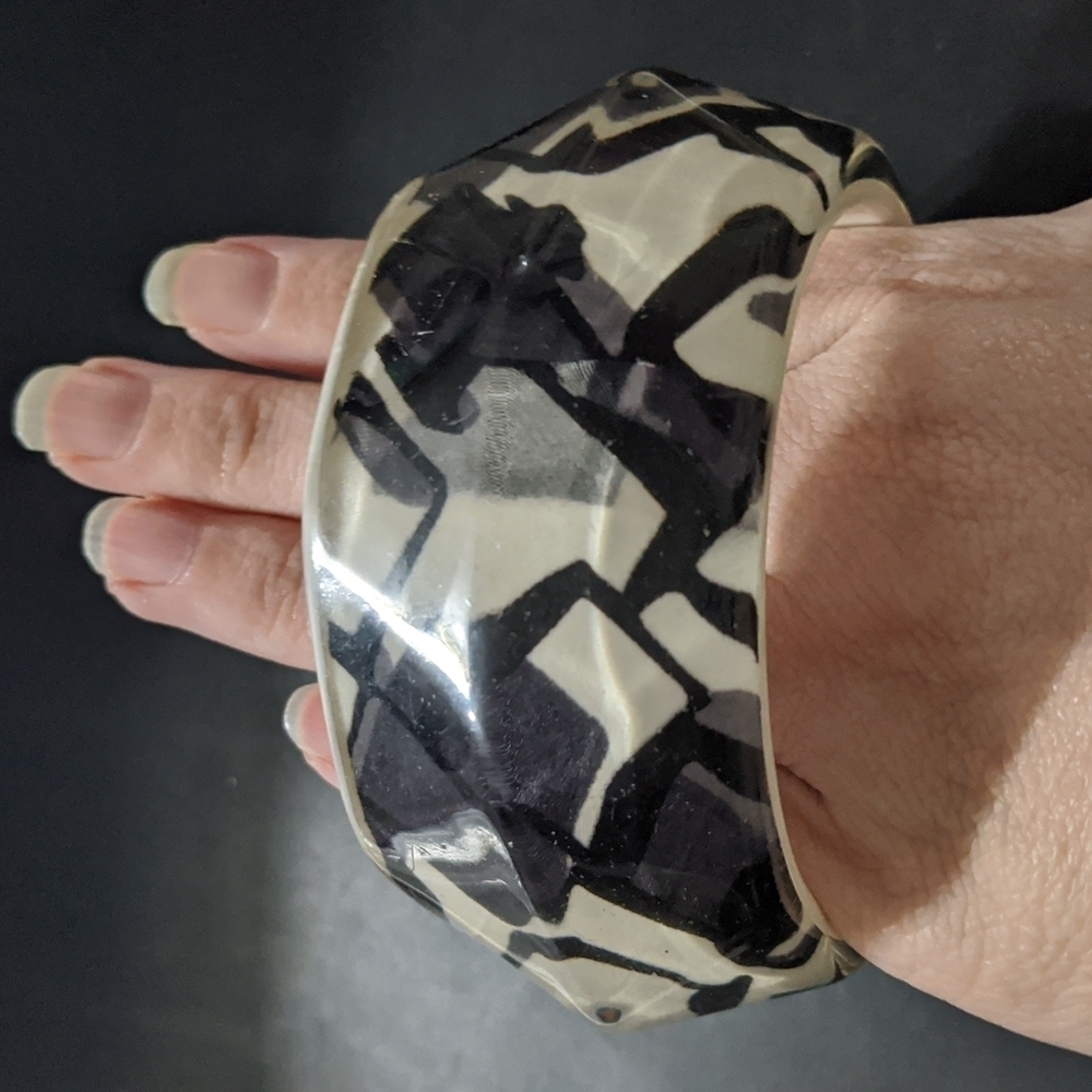 Funky Chunky Acrylic Geometric Black and White Bangle Statement Bracelet